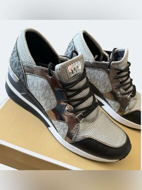 Michael Kors Silver and Black Platform Sneakers